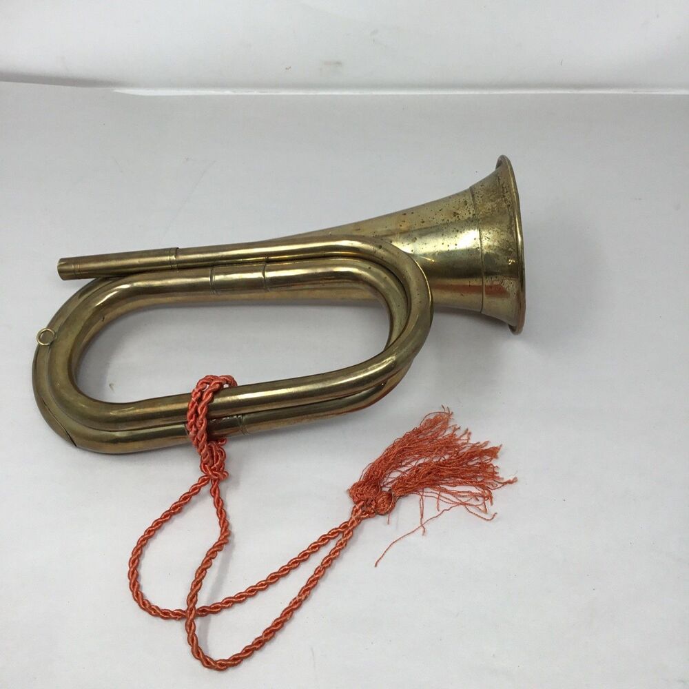 VTG Military Style Brass Bugle w/Red Tassel Made in India 11" No Mouthpiece